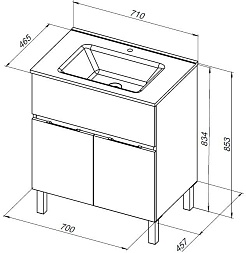 Aquanet Мебель для ванной Алвита New 70 1 ящик 2 дверцы дуб веллингтон белый – фотография-14